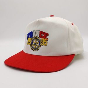 Vintage France Rotary International Snapback Trucker Hat Patch 90s Cap White Red